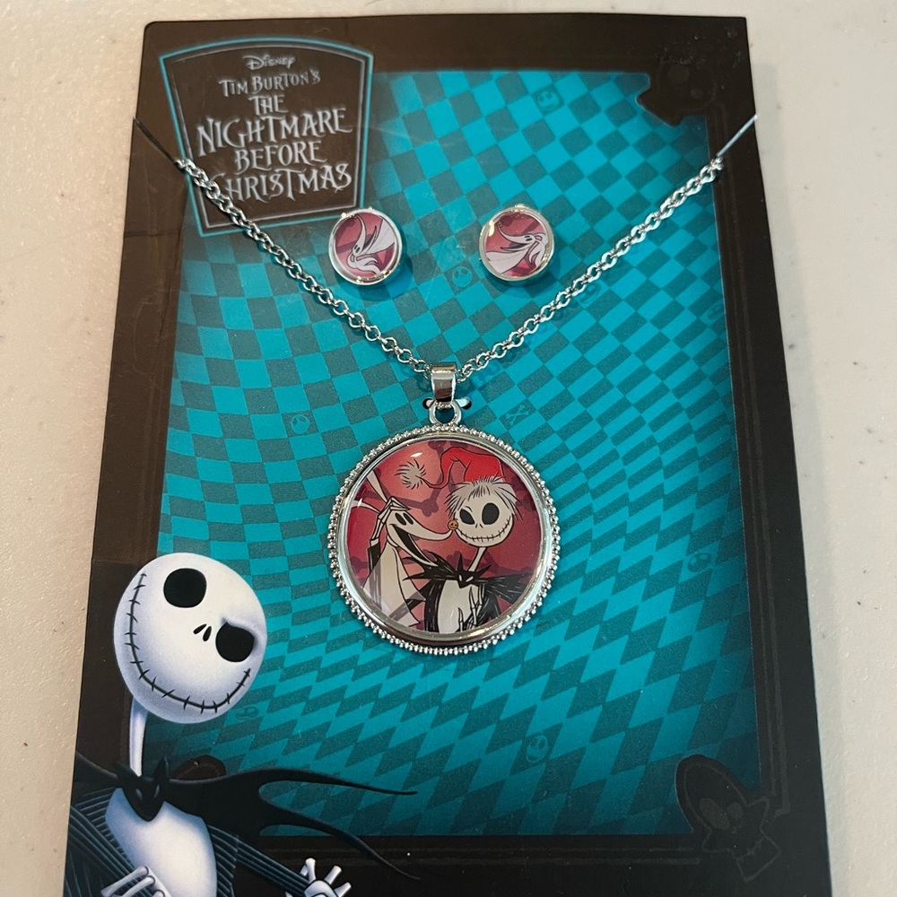 Nightmare Before Christmas Necklace and Earrings Set zero and Jack